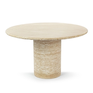 Round Travertine Dining Table With Cylinder Pedestal Base