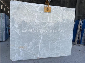White Ice Onyx Slabs Bathroom Wall Tiles