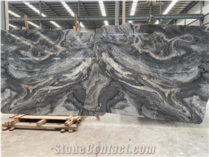 China Silver Waves Marble Grey Bookmatched Stone Slab Wall