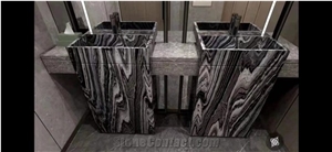 China Silver Waves Marble Grey Bookmatched Stone Slab Wall
