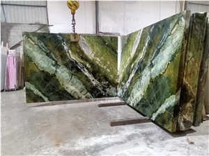 China Spring Wave Green Marble Big Slab Bookmatched