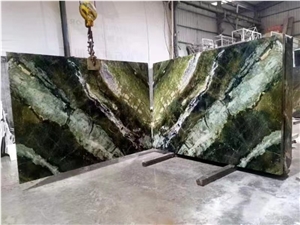 China Spring Wave Marble Green Stone Slab Wall Tile Use