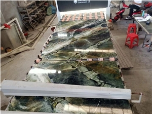 China Spring Wave Marble Green Stone Slab Wall Tile Use