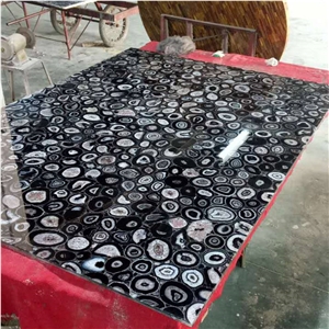 Black Luxury Semiprecious Tiles/Slabs Artificial Agate Stone
