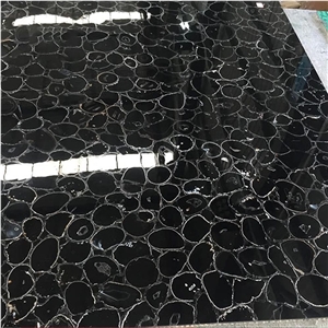 Black Luxury Semiprecious Tiles/Slabs Artificial Agate Stone
