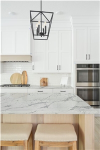 Polished 6021 Glacier Quartz Slabs For Kitchen Design