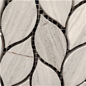 Natural Design Leaf Shape White Wooden Marble Mosaic Tiles