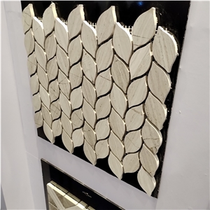 Natural Design Leaf Shape White Wooden Marble Mosaic Tiles