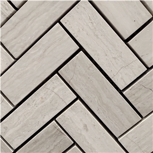 White Wooden Marble Chevron Mosaic Tiles