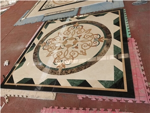 Crema Marfil With Green Marble Floor Waterjet Medallions