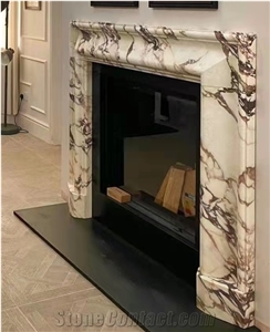 Calacatta Viola White Marble Indoor Modern Fireplace Design