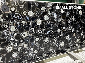 Backlit Black Agate Wall Background, Gemstone Tile