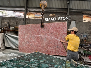 Transparent Whole Pink Crystal Quartz Semiprecious Stone Slab, Backlit Gemstone