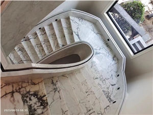 Staircase Realised With Paonazzo Marble, Stone Stair