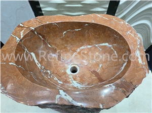 Natural Red Marble Hands Free Hand Sink With Pedestal Base