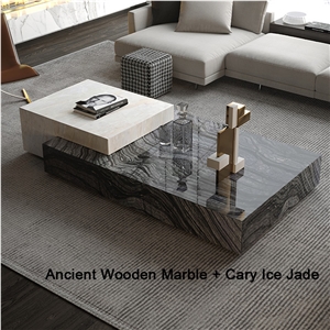 Customizable Natural Marble Ancient Wooden Marble Tea Table