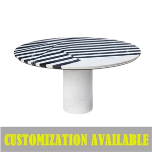 Customization Black White Marble Waterjet Oval Tabletop