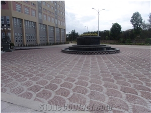Chinese Dayang Red Porphyry Mesh Cubes Landscaping Pavers