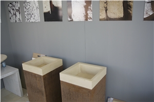 Square Pedestal Wash Basin In Pietra Leccese