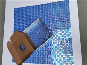 Iridescent Blue Glass Mosaic Tile
