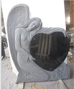 Black Granite Angel Statue Love Tombstone Headstone