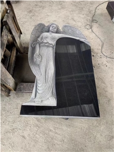 Jet Black Granite Leaning Angel Heart Monument