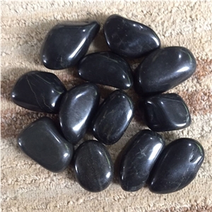 Polished With High Temperature Wax Black Pebble Stone