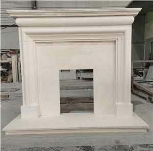 White Limestone Modern Style Living Room Fireplace Mantel