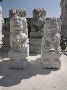 White Marble Chinese Foo Dog Sculpture