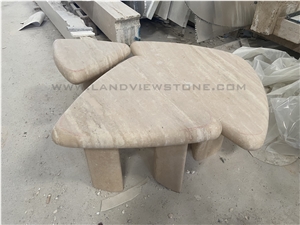 3 Pieces Triangle Travertine Coffee Table