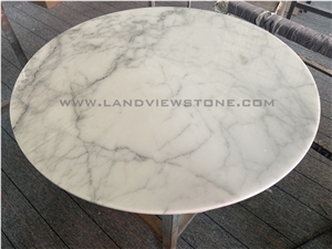 Carrara White Marble Oval Coffee Table With Angled Base