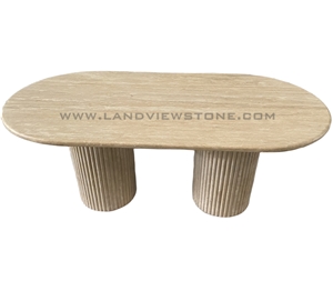 Cava Fluted Oval Turkey Beige Travertine Dining Table