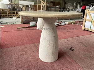 Curiaca Romano Travertine Side Table With Conical Pedestal Base