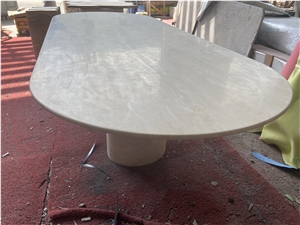 Customization White Travertine Oval Dining Table