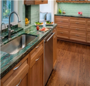 Emerald Green Quartzite Slabs Kitchen Design