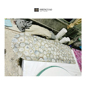 Custom Solid Surface White Agate Rectangle Stone Table