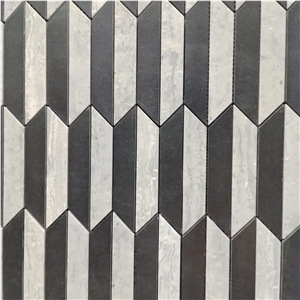 Hexagon Black And Grey Trapezium Pattern Mosaic Tiles