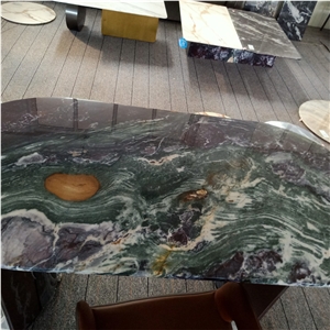 Green  Oval Table For Living Room Stone Marble Table