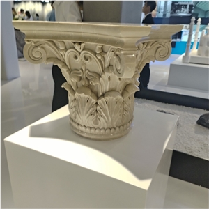 Natural Beige Marble Roman Column Tops With Carving Pattern