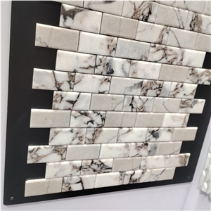 Rectangle White Marble Mosaic Tiles With Brown Vein For Wall