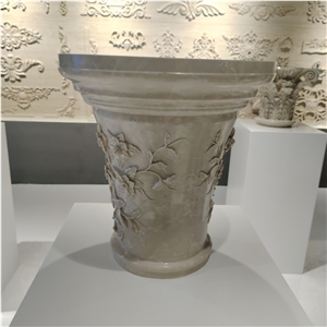 White Marble European Style Column Tops With Carving Flowers