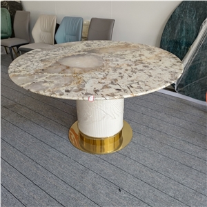 White  Pandora Granite For Dinning Table Round Table Top