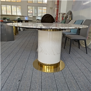 White  Pandora Granite For Dinning Table Round Table Top