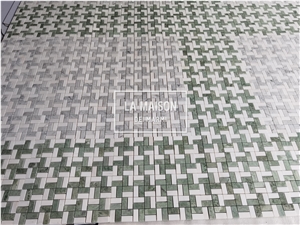 Carrara White And Ming Green Honed Customized Mosaic Tile
