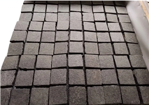 Cheap Black Granite Cobble Stone Cubes Paving,Pavers On Mesh
