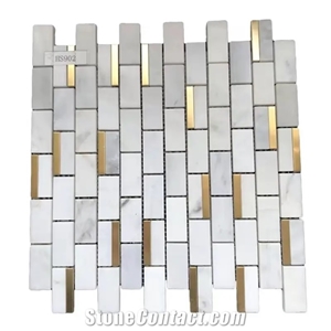 Bianco White Marble Mosaic With Brass Clip