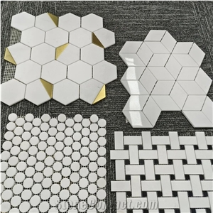 Thassos White Marble Hexagon Mosaic Tiles