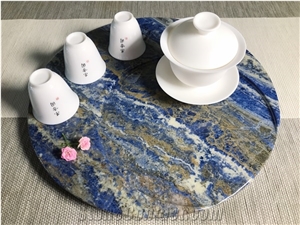 Luxury Bolivia Blue Marble Tray,Round Marble Serving Tray