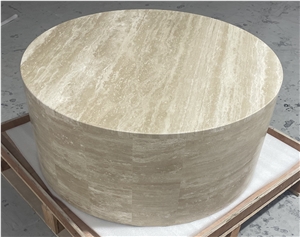 Travertine Low Rounded Plinth Coffee Table