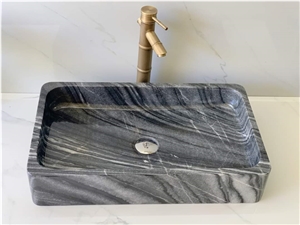 Rough Stone Bathroom Sink Black Marble Wash Basins